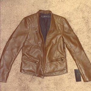 Brown faux leather jacket, Zara